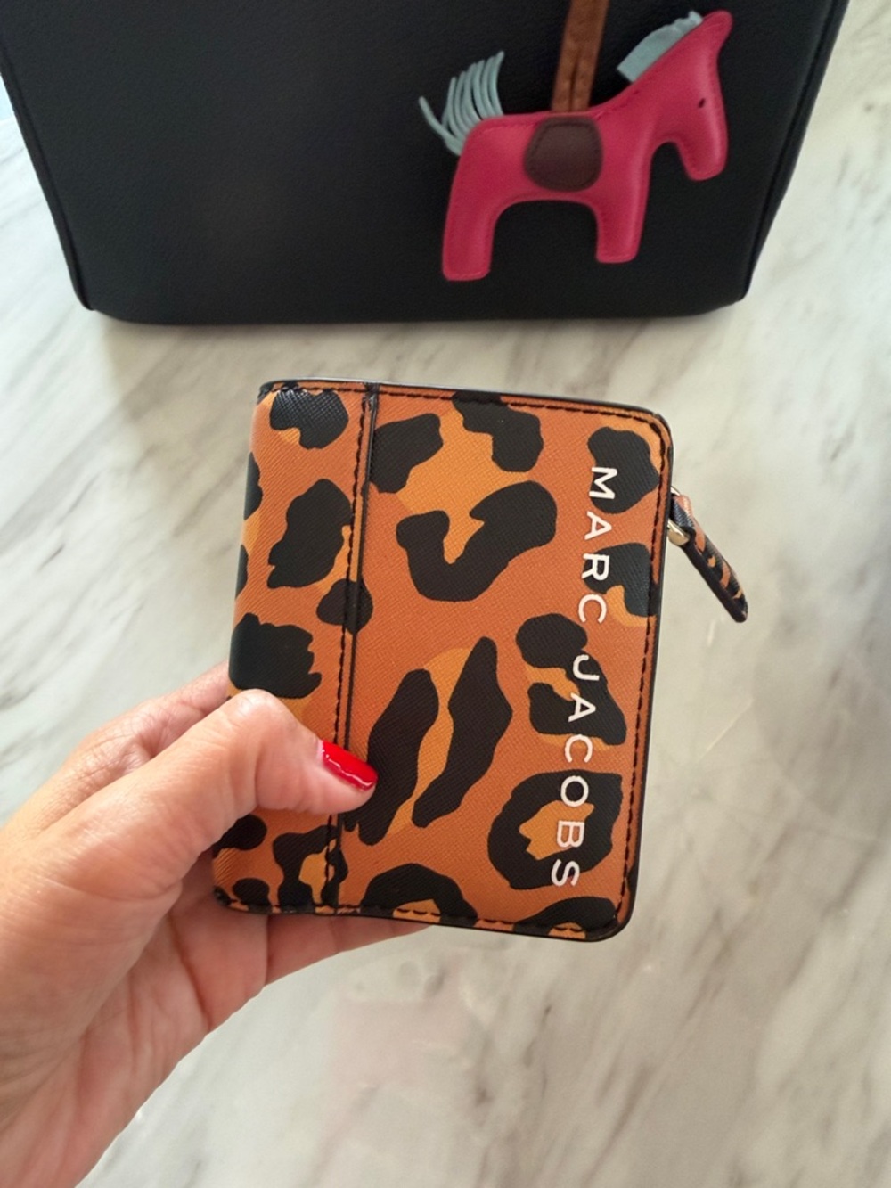 Marc Jacobs Leopard Zip Card Wallet - Tan & Black